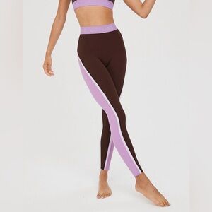Offline Aerie Goals Hi-Rise Color Block Brown Purple 7/8 Leggings Size L NWT